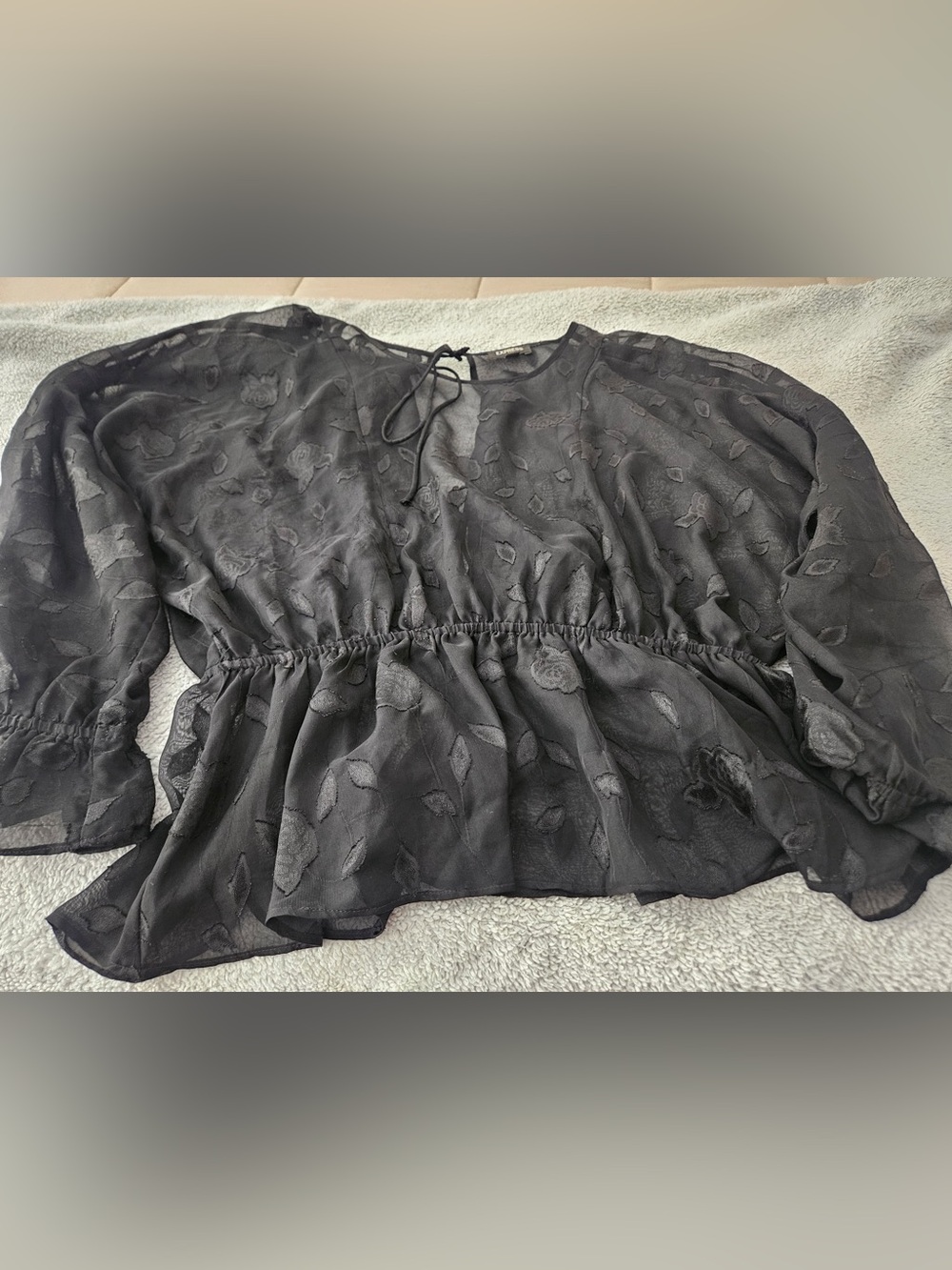 Express Black Sheer Floral Peplum Blouse size M